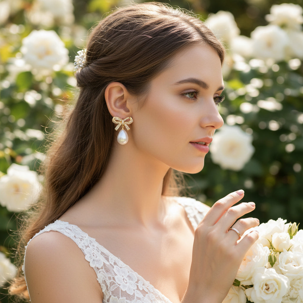 CUBIC ZIRCONIA COLLECTION - GLAM BOW EARRINGS - CZER870 GOLD