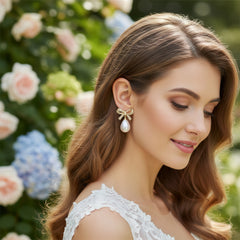 CUBIC ZIRCONIA COLLECTION - GLAM BOW EARRINGS - CZER870 GOLD