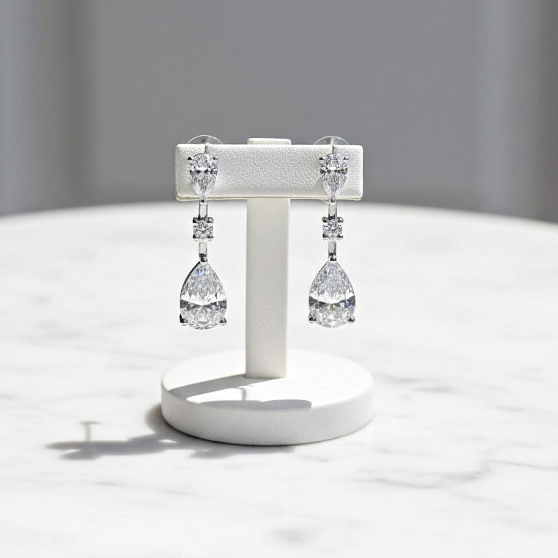 CUBIC ZIRCONOA COLLECTION - DAINTY SIMULATED DIAMOND EARRINGS - CZER874 SILVER