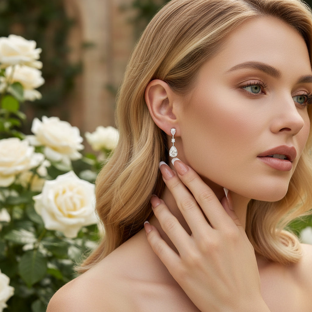 CUBIC ZIRCONOA COLLECTION - DAINTY SIMULATED DIAMOND EARRINGS - CZER874 SILVER