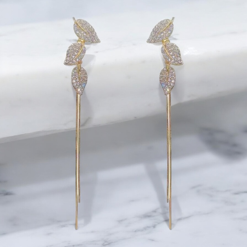 CUBIC ZIRCONIA COLLECTION - EXQUISITE CRYSTAL DROP EARRINGS - CZER876 GOLD