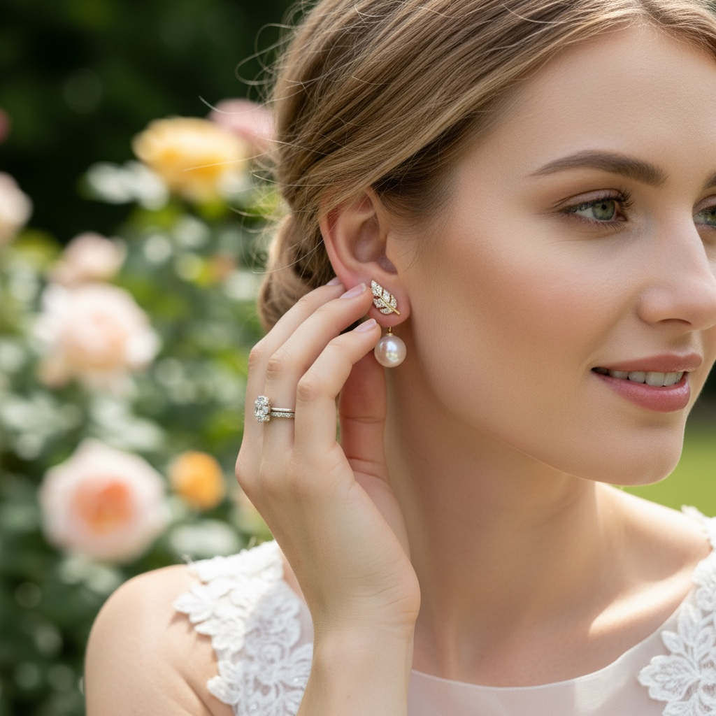 CUBIC ZIRCONIA COLLECTION - VINTAGE CHIC PEARL EARRINGS - CZER877 GOLD
