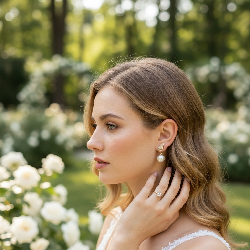 CUBIC ZIRCONIA COLLECTION - VINTAGE CHIC PEARL EARRINGS - CZER877 GOLD
