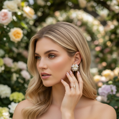 CUBIC ZIRCONIA COLLECTION - CHIC FLOWER EARRINGS -CZER878 GOLD