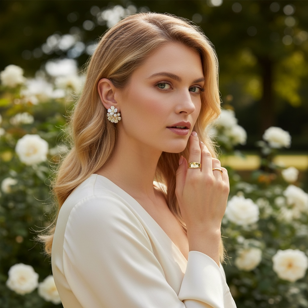 CUBIC ZIRCONIA COLLECTION - CHIC FLOWER EARRINGS -CZER878 GOLD