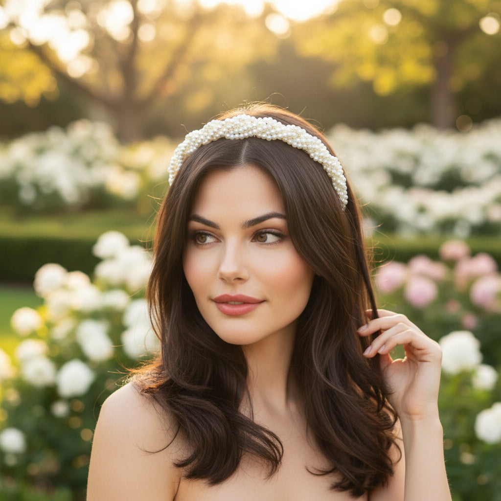 ATHENA COLLECTION - CHIC PEARL HEADBAND - SILVER AHB219