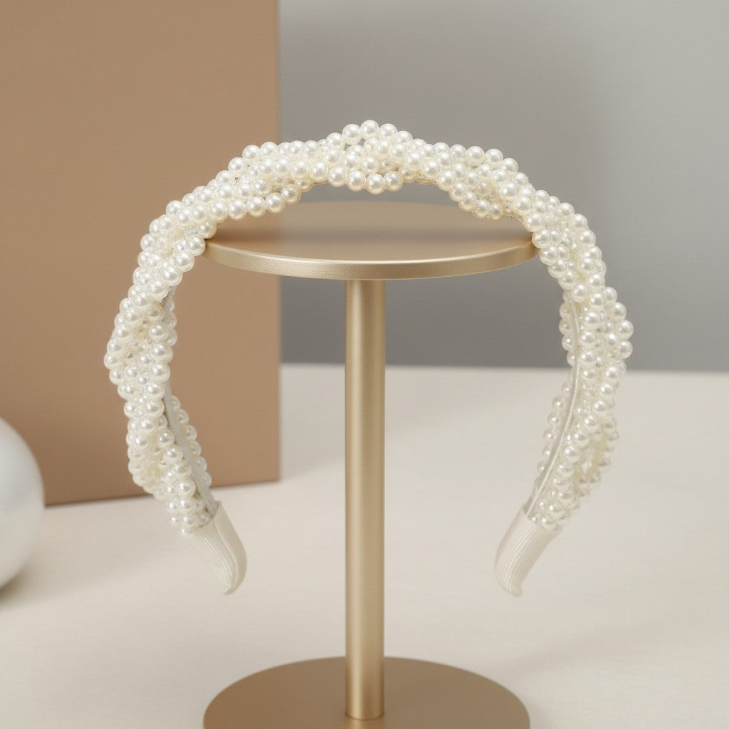 ATHENA COLLECTION - CHIC PEARL HEADBAND - SILVER AHB219