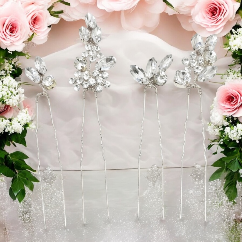 ATHENA COLLECTION - CRYSTAL ALLURE HAIR PINS - PIN81- SILVER