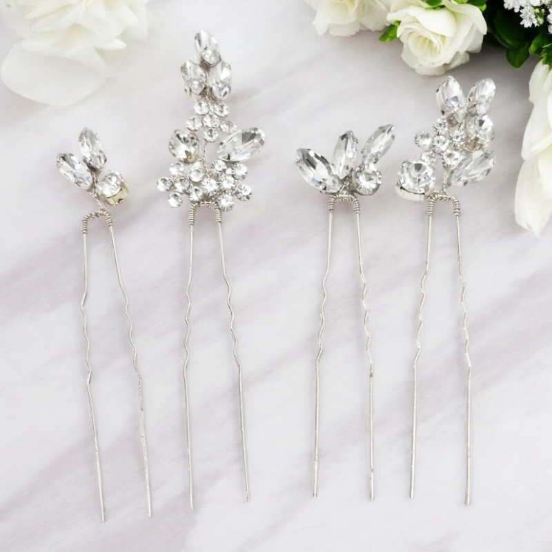 ATHENA COLLECTION - CRYSTAL ALLURE HAIR PINS - PIN81- SILVER