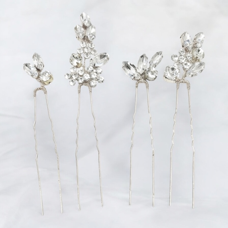 ATHENA COLLECTION - CRYSTAL ALLURE HAIR PINS - PIN81- SILVER
