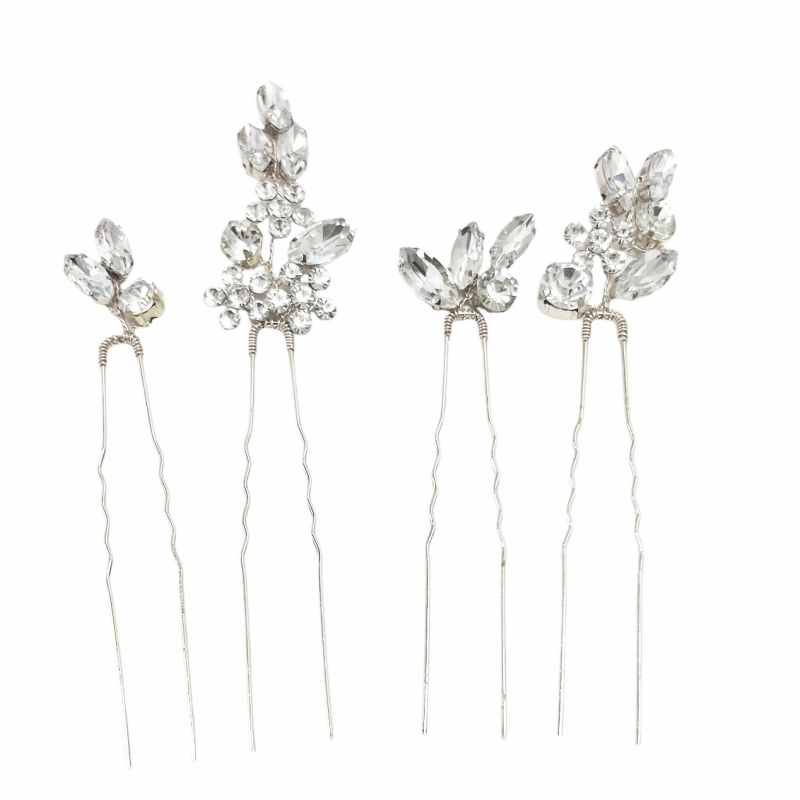 ATHENA COLLECTION - CRYSTAL ALLURE HAIR PINS - PIN81- SILVER