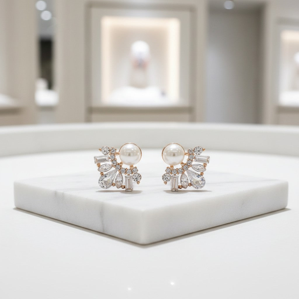 ATHENA COLLECTION - GATSBY INSPIRED STUD EARRINGS - CZER880 GOLD