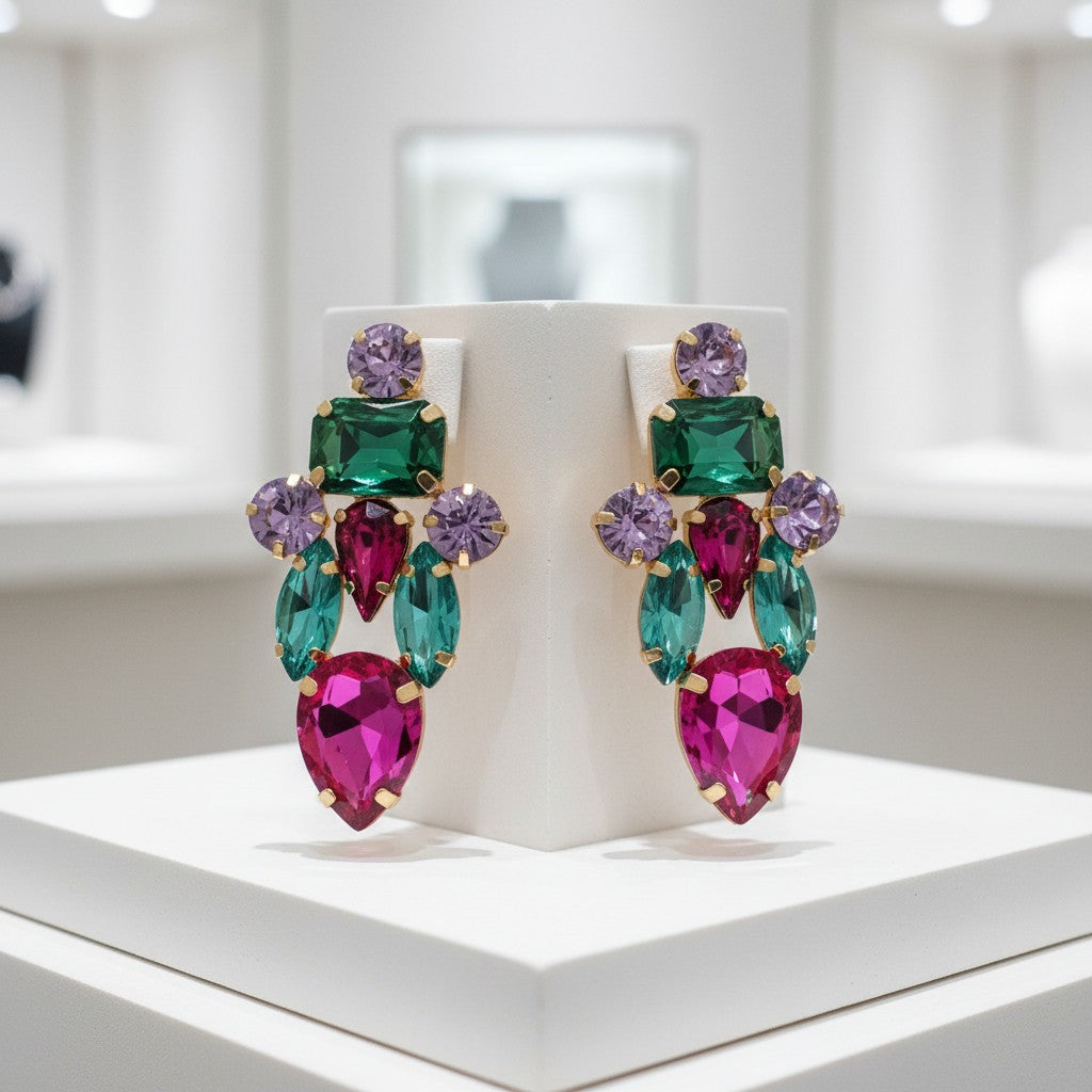 ATHENA COLLECTION - CRYSTAL STATEMENT EARRINGS - CZER881 MULTI