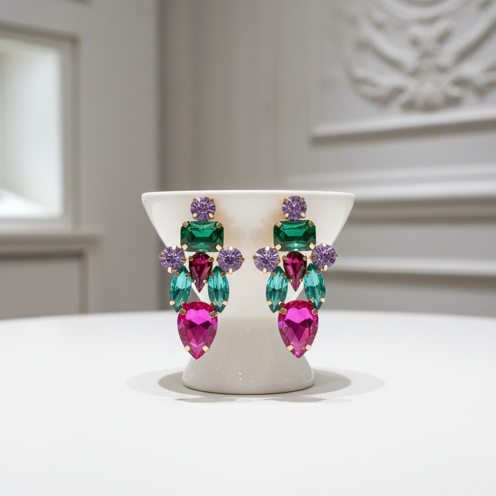 ATHENA COLLECTION - CRYSTAL STATEMENT EARRINGS - CZER881 MULTI