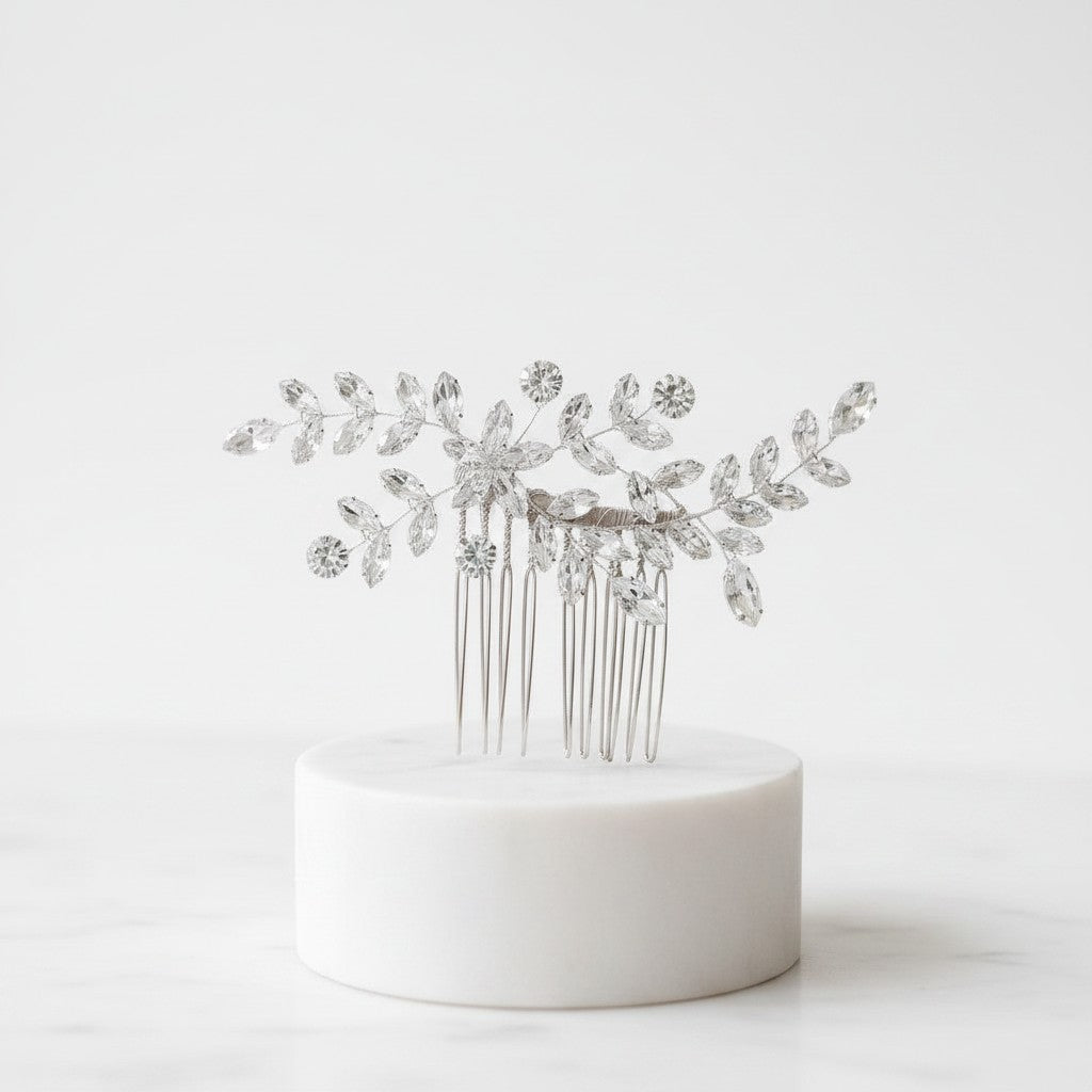 ATHENA COLLECTION - GLITZY GLAM HAIR COMB - HC303 SILVER