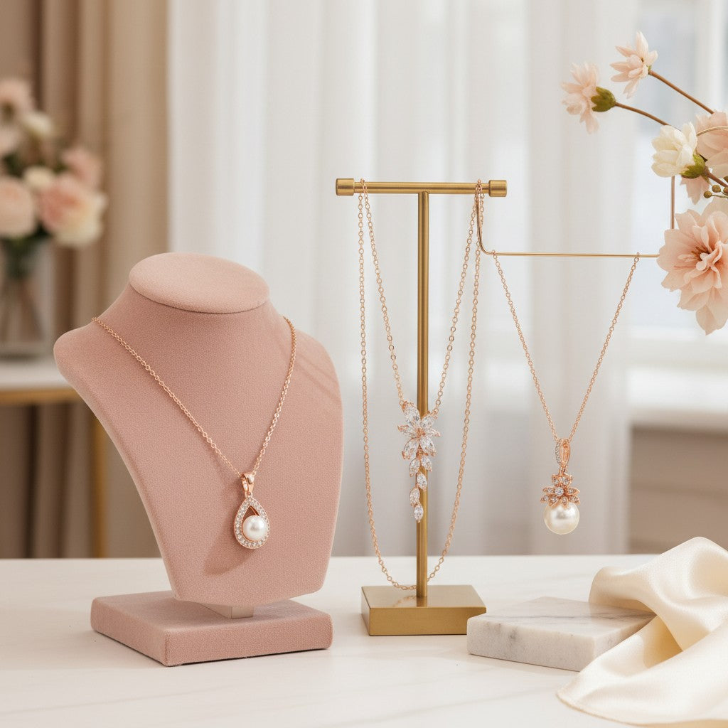 CUBIC ZIRCONIA COLLECTION - ROSE GOLD NECKLACE COLLECTION - ROSE