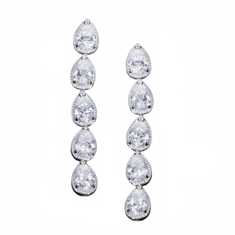 CUBIC ZIRCONIA COLLECTION - CRYSTAL DROP EARRINGS - CZER884 SILVER