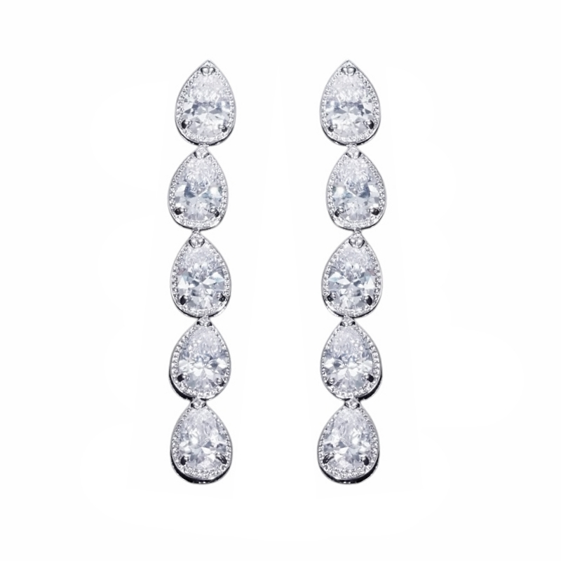 CUBIC ZIRCONIA COLLECTION - CRYSTAL DROP EARRINGS - CZER884 SILVER