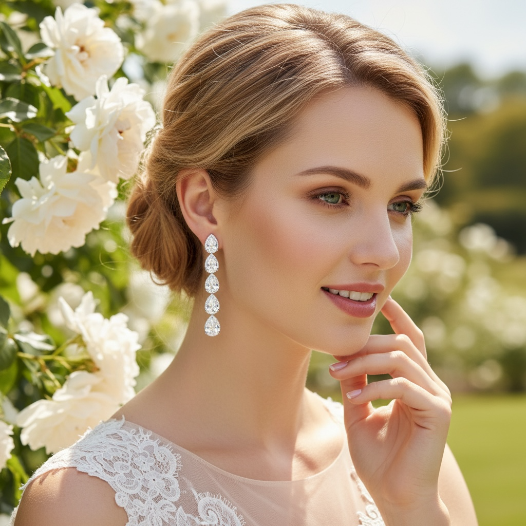 CUBIC ZIRCONIA COLLECTION - CRYSTAL DROP EARRINGS - CZER884 SILVER