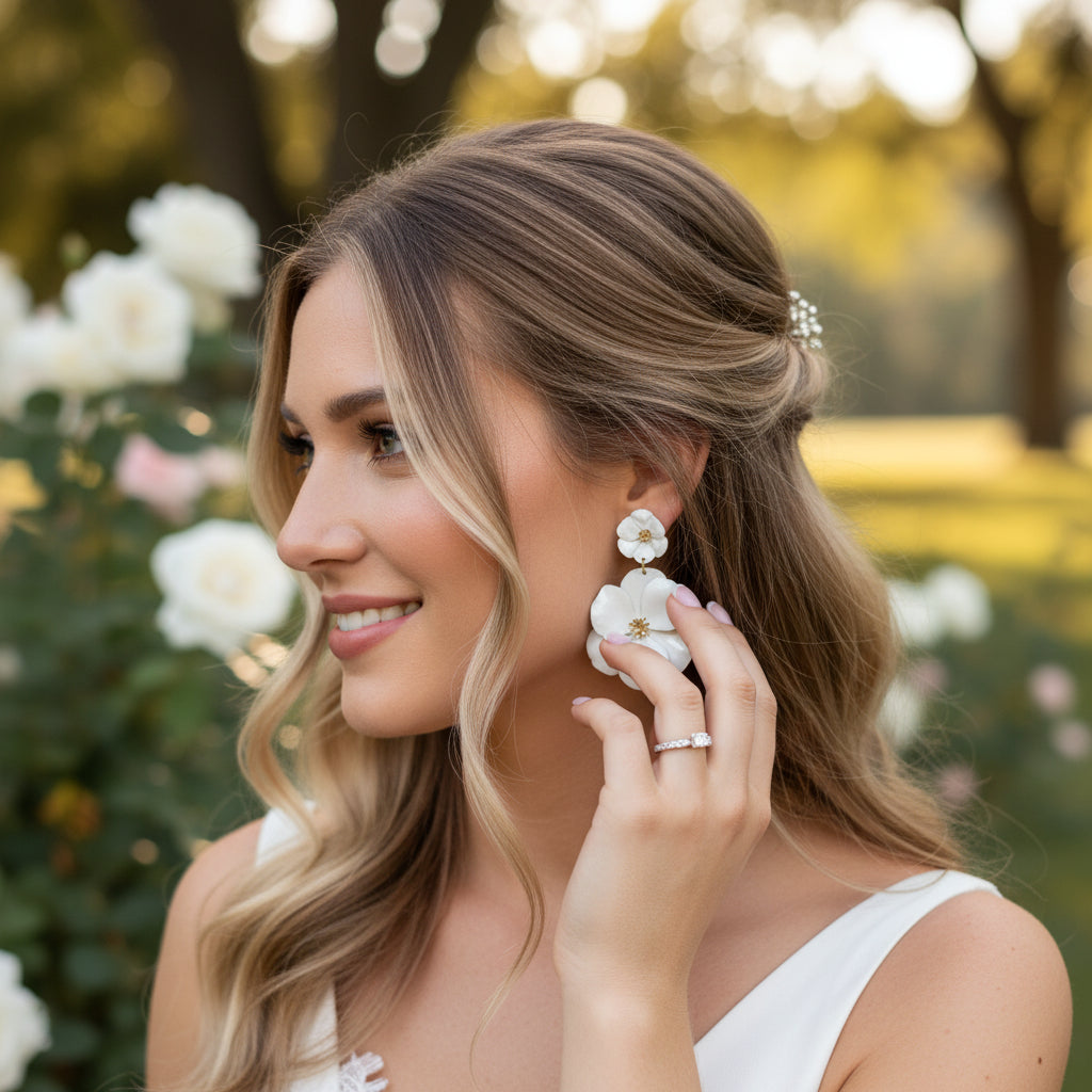 ATHENA COLLECTION - ENCHANTMENT FLOWER EARRINGS - CZER886 WHITE