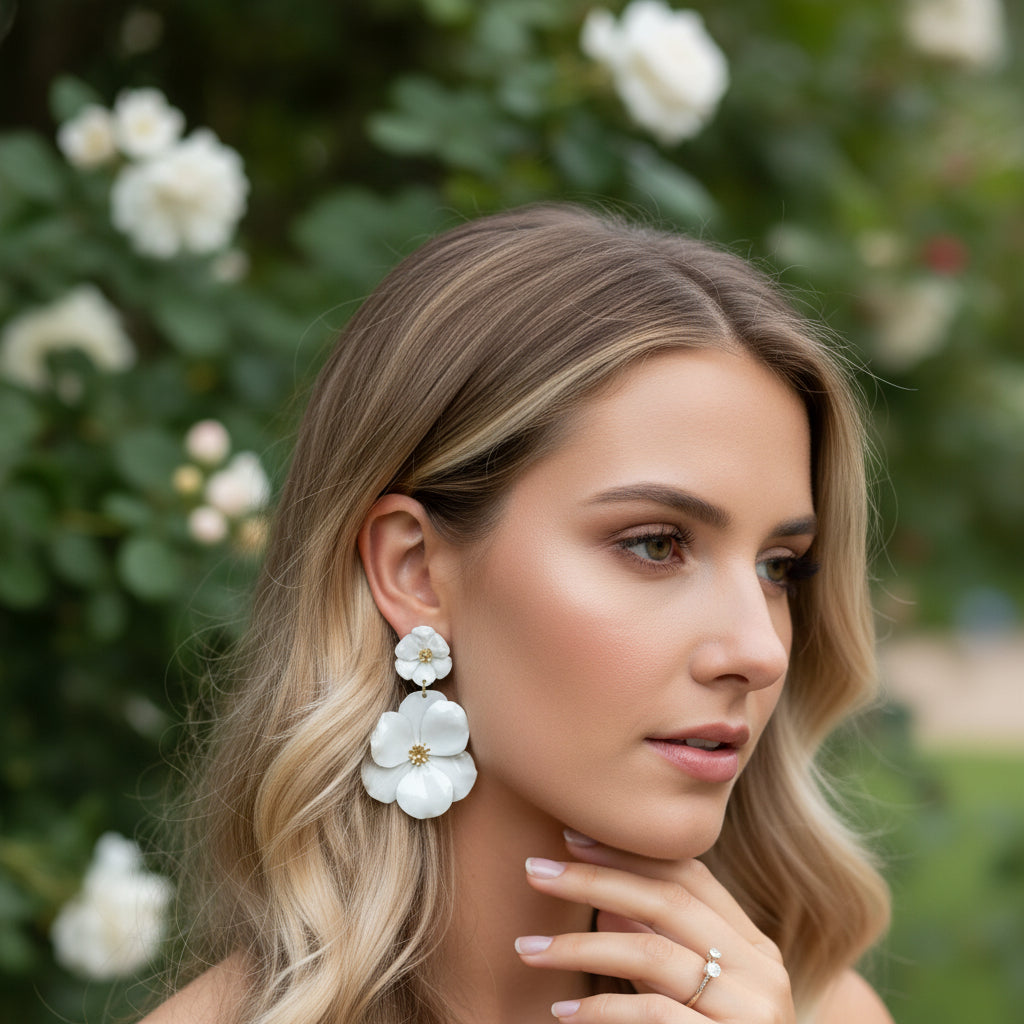 ATHENA COLLECTION - ENCHANTMENT FLOWER EARRINGS - CZER886 WHITE