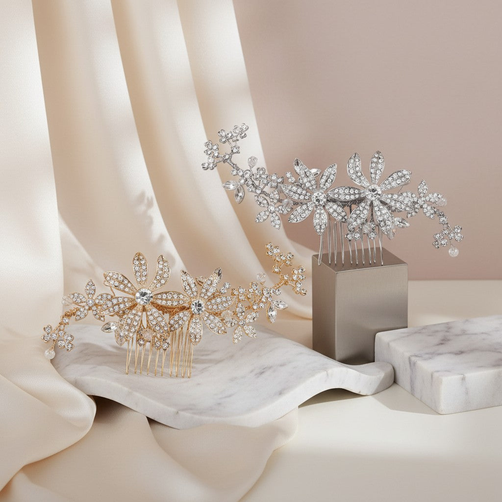 ATHENA COLLECTION - CRYSTAL FLOWER HAIR COMBS SET