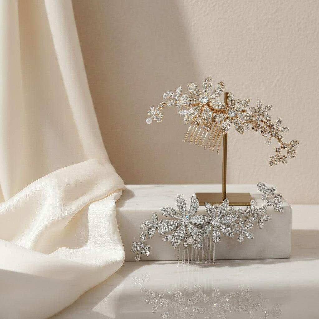 ATHENA COLLECTION - CRYSTAL FLOWER HAIR COMBS SET
