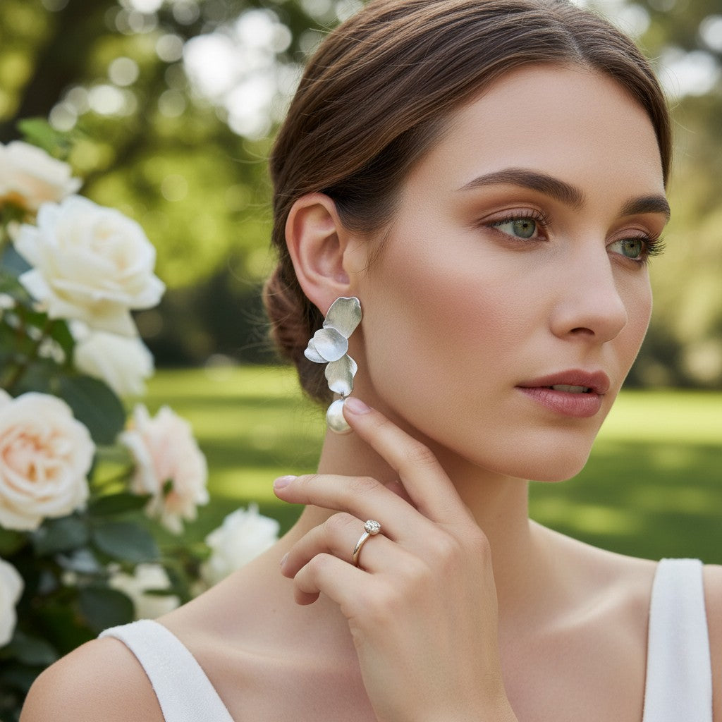 ATHENA COLLECTION -FLOWER PEARL DROP EARRINGS - CZER875 SILVER