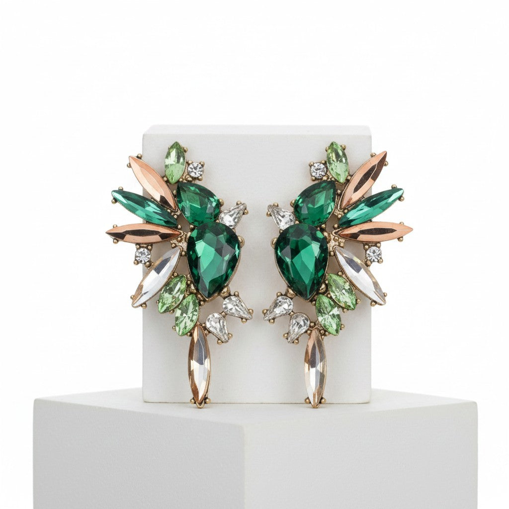 CUBIC ZIRCONIA COLLECTION - CRYSTAL STATEMENT EARRINGS - CZER888 EMERALD