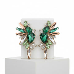 CUBIC ZIRCONIA COLLECTION - CRYSTAL STATEMENT EARRINGS - CZER888 EMERALD