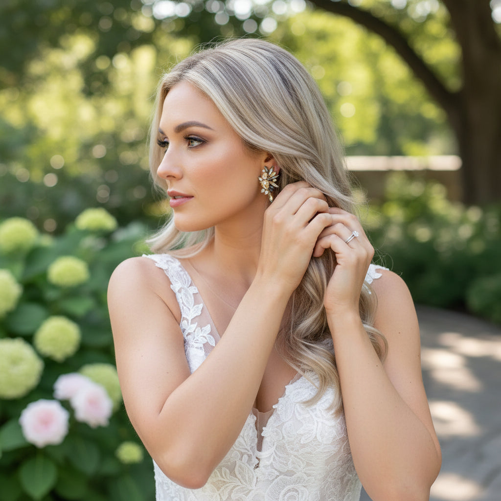 CUBIC ZIRCONIA COLLECTION - CRYSTAL STATEMENT EARRINGS - CZER888 GOLD
