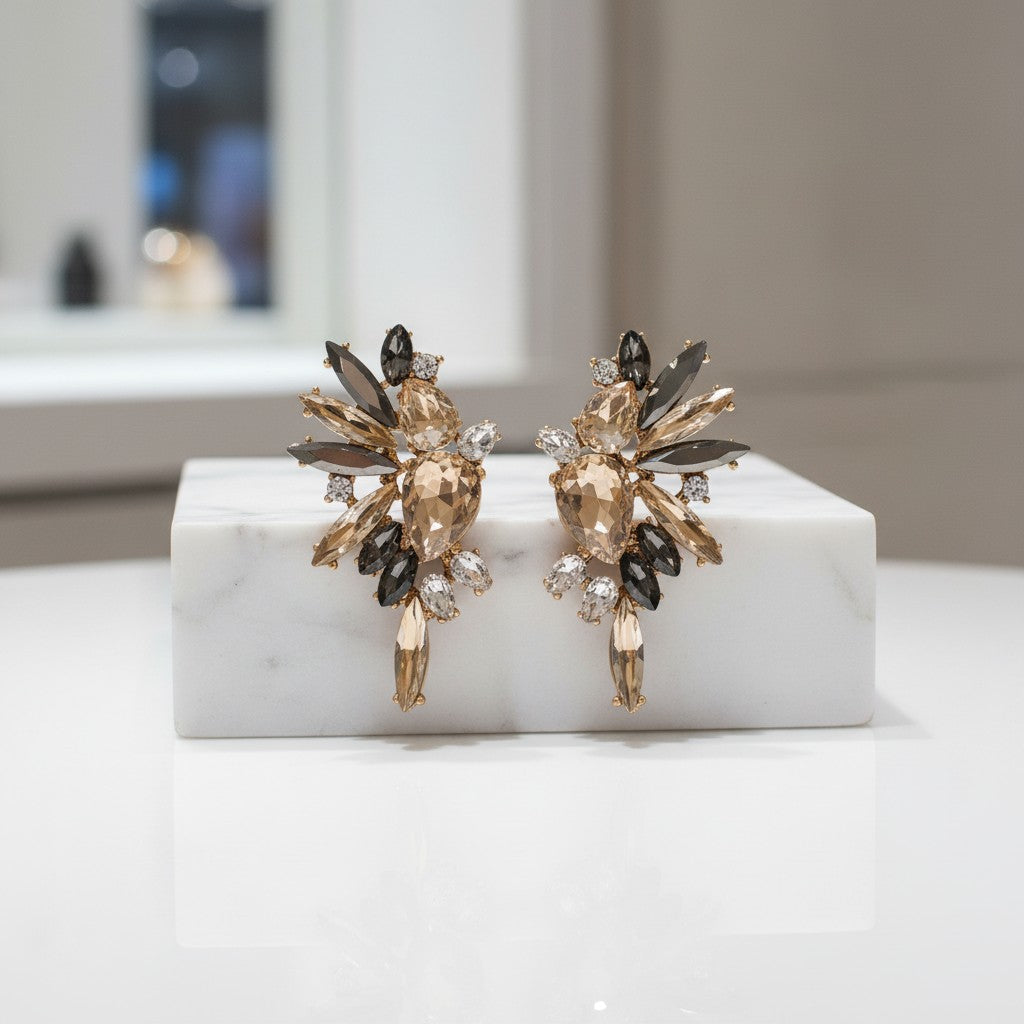 CUBIC ZIRCONIA COLLECTION - CRYSTAL STATEMENT EARRINGS - CZER888 GOLD