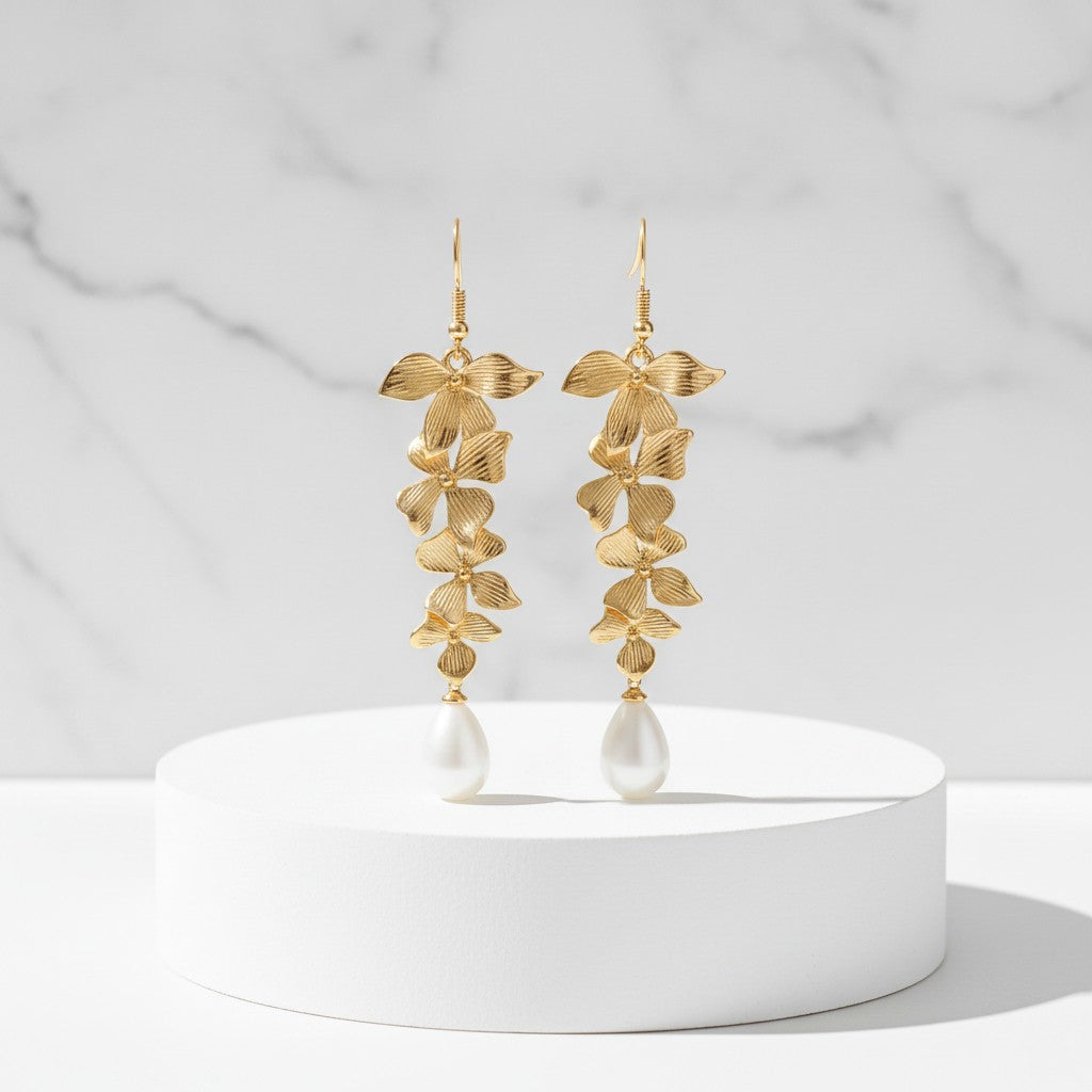 ATHENA COLLECTION - ORCHID CHANDELIER EARRINGS - CZER889 GOLD