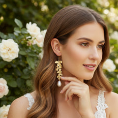 ATHENA COLLECTION - ORCHID CHANDELIER EARRINGS - CZER889 GOLD
