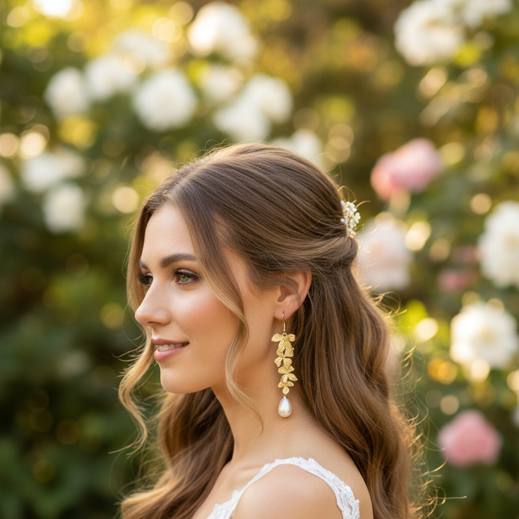 ATHENA COLLECTION - ORCHID CHANDELIER EARRINGS - CZER889 GOLD