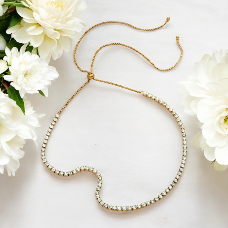 CUBIC ZIRCONIA COLLECTION - CHIC CRYSTAL CHOKER - ADJUSTABLE - GOLD
