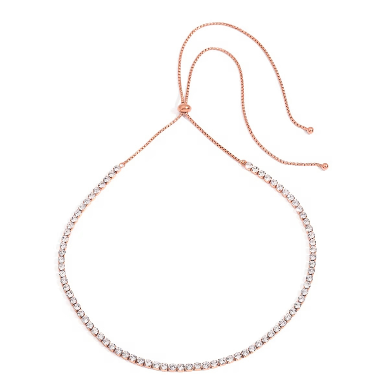 CUBIC ZIRCONIA COLLECTION - CHIC CRYSTAL CHOKER - ADJUSTABLE - ROSE GOLD