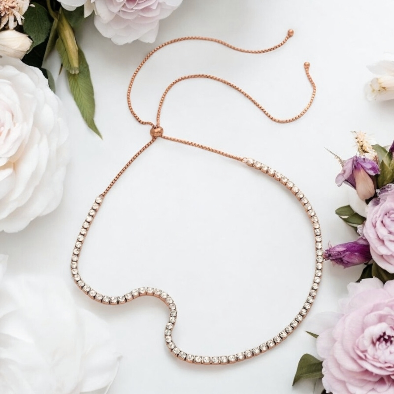 CUBIC ZIRCONIA COLLECTION - CHIC CRYSTAL CHOKER - ADJUSTABLE - ROSE GOLD