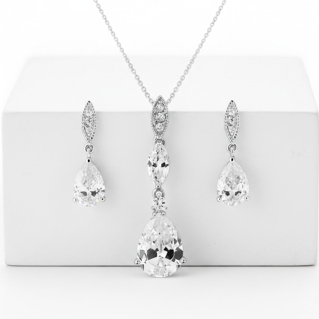 Cubic Zirconia - Bridal Necklace Set - (NK1)