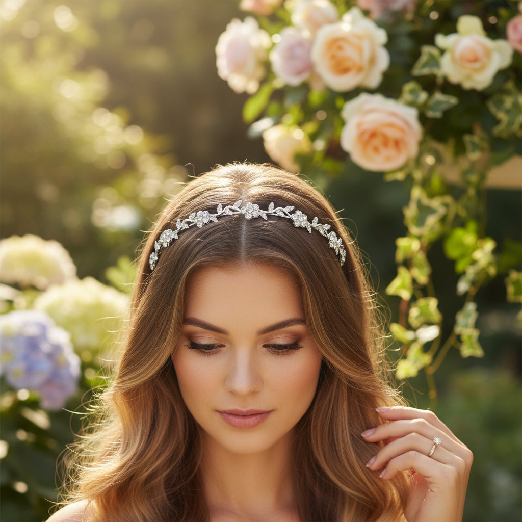 ATHENA COLLECTION - CHIC FLOWER HEADBAND - AHB220 SILVER