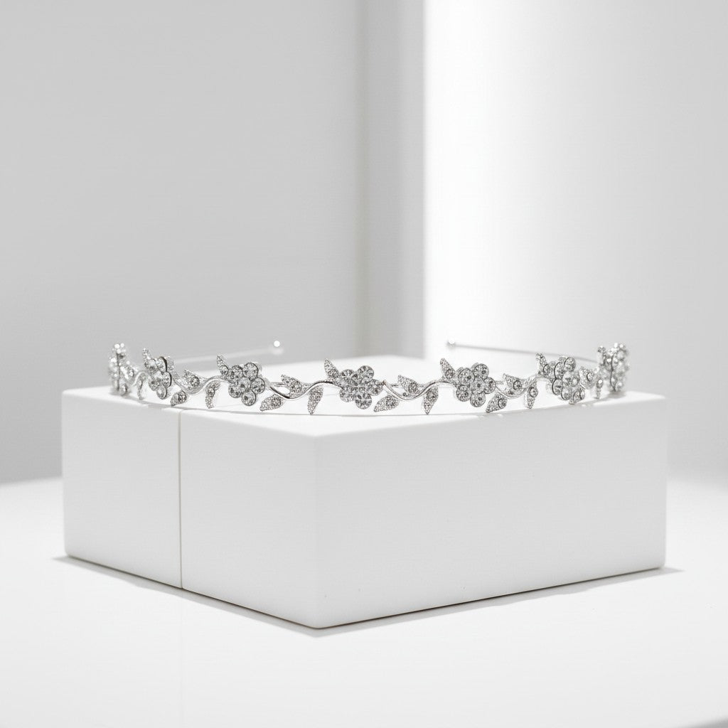 ATHENA COLLECTION - CHIC FLOWER HEADBAND - AHB220 SILVER