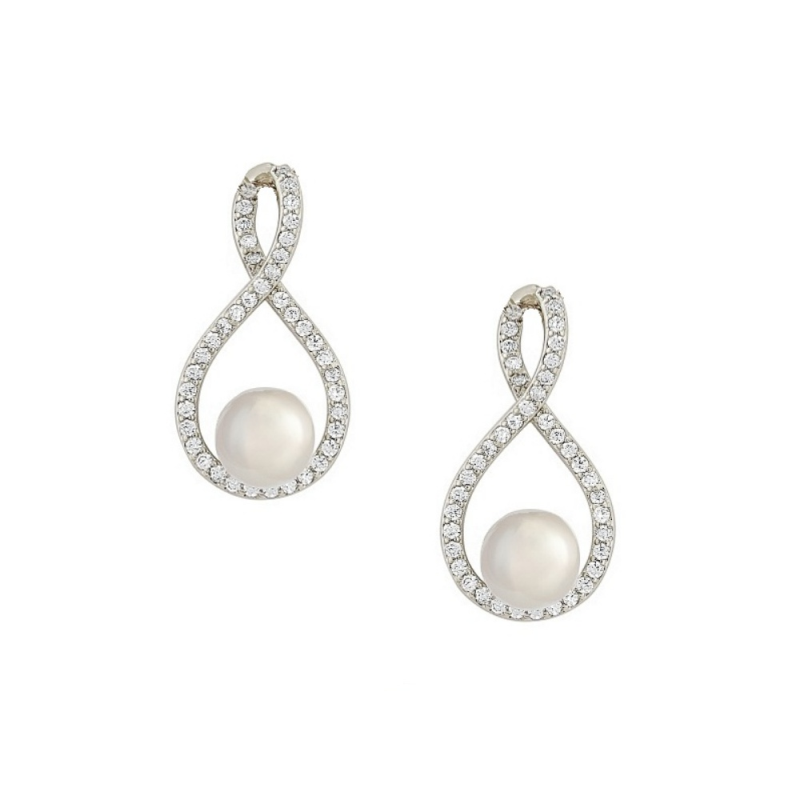 Cubic Zirconia Collection - Exquisite Pearl Earrings (ER305) SILVER