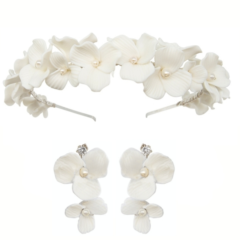 ATHENA COLLECTION - FLORAL ALLURE HEADBAND SET - AHB221 SILVER