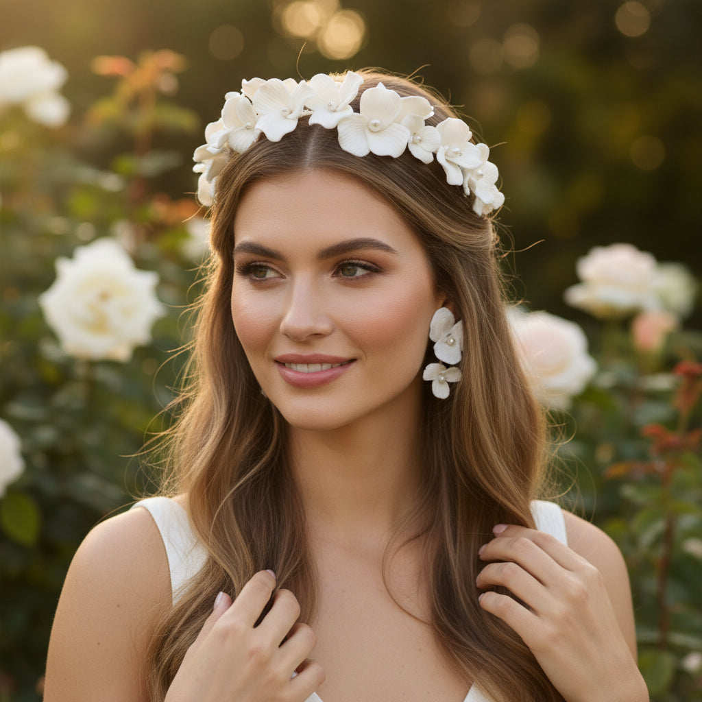ATHENA COLLECTION - FLORAL ALLURE HEADBAND SET - AHB221 SILVER