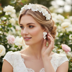 ATHENA COLLECTION - FLORAL ALLURE HEADBAND SET - AHB221 SILVER