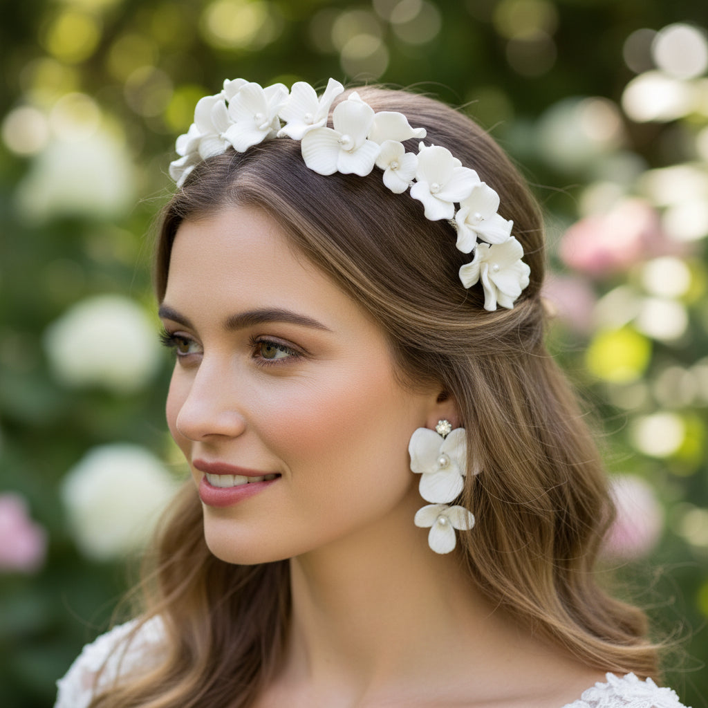 ATHENA COLLECTION - FLORAL ALLURE HEADBAND SET - AHB221 SILVER