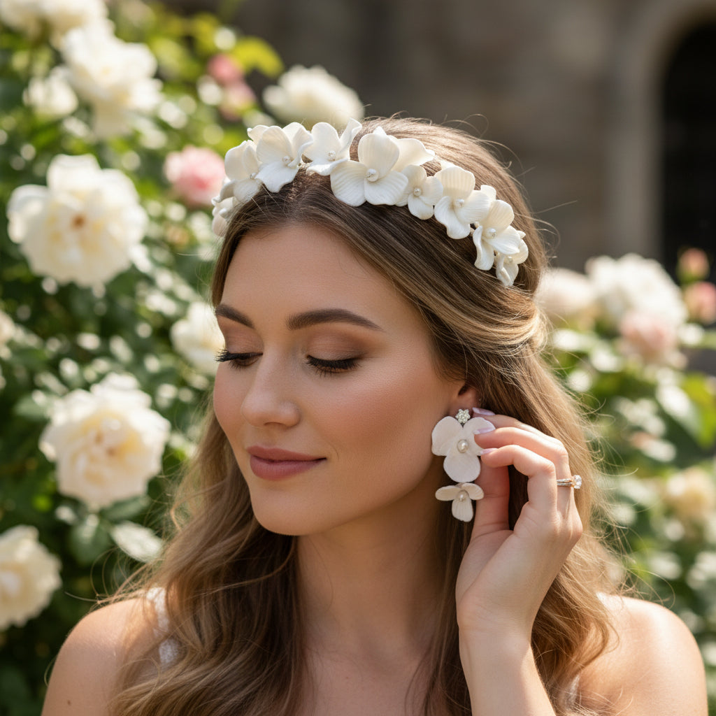 ATHENA COLLECTION - FLORAL ALLURE HEADBAND SET - AHB221 SILVER