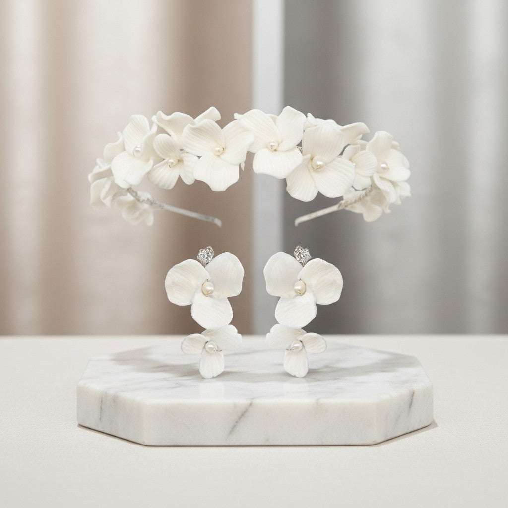 ATHENA COLLECTION - FLORAL ALLURE HEADBAND SET - AHB221 SILVER