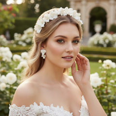 ATHENA COLLECTION - FLORAL ALLURE HEADBAND SET - AHB221 SILVER