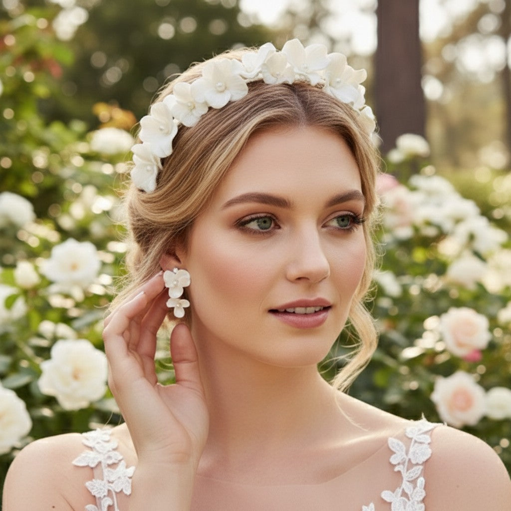 ATHENA COLLECTION - FLORAL ALLURE HEADBAND SET - AHB221 SILVER